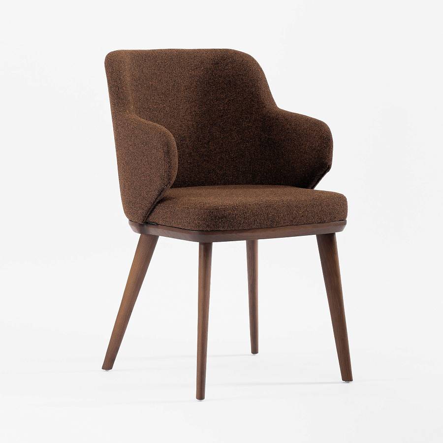 картинка Стул Трентино с подлокотниками без выреза ткань цвет охра ясень тон орех (лак/матовый) от производителя дизайнерской мебели Deephouse