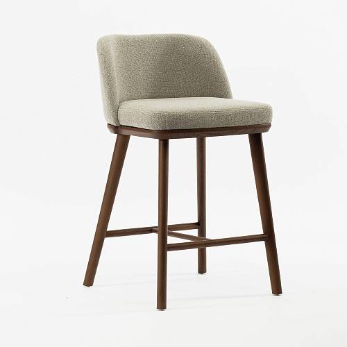 картинка Стул Трентино полубарный без подлокотников с низкой спинкой бежево-коричневая ткань ясень тон орех (лак/матовый) от производителя дизайнерской мебели Deephouse