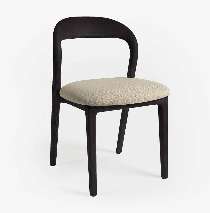 картинка Стул Лугано без подлокотников бежевая ткань береза тон черный матовый (эмаль) от производителя дизайнерской мебели Deephouse