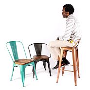 Барный стул TOLIX кремовый + светлое дерево - 5