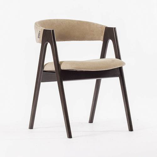 картинка Стул Дублин бежевая ткань массив бука (темный орех) от производителя дизайнерской мебели Deephouse