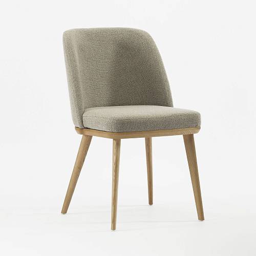 картинка Стул Трентино без подлокотников без выреза бежево-коричневая ткань ясень тон натуральный (лак/матовый) от производителя дизайнерской мебели Deephouse