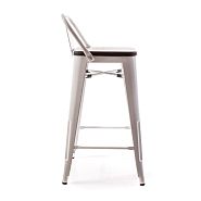 Барный стул TOLIX со спинкой белая сталь + темное дерево - 2