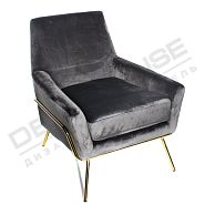 Кресло Амстердам бархат серый + ножки золотой металл - 1