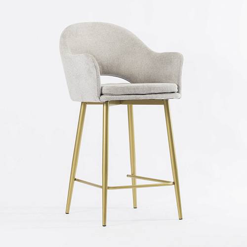 картинка Стул Магриб полубарный вращающийся светло-серая ткань ножки золотые от производителя дизайнерской мебели Deephouse