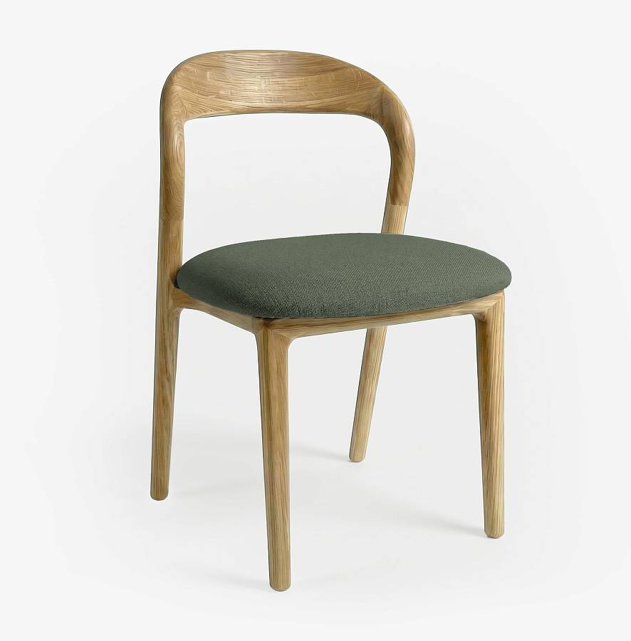 картинка Стул Лугано без подлокотников зеленая ткань дуб тон натуральный (масло) от производителя дизайнерской мебели Deephouse
