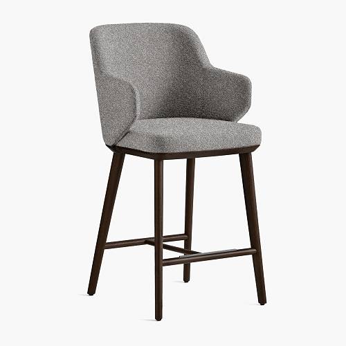 картинка Стул Трентино полубарный с подлокотниками без выреза светло-серая ткань ясень тон темный орех (лак/матовый) от производителя дизайнерской мебели Deephouse