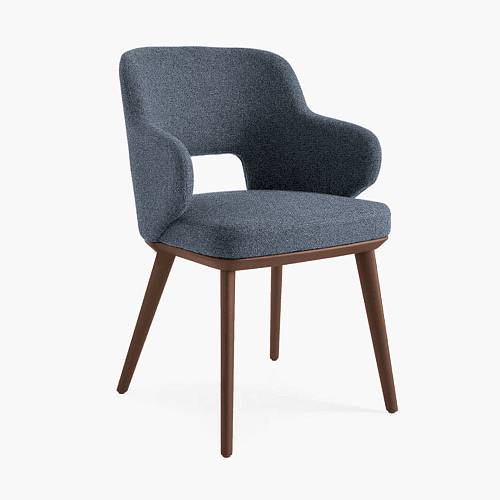 картинка Стул Трентино с подлокотниками с вырезом темно-синяя ткань ясень тон орех (лак/матовый) от производителя дизайнерской мебели Deephouse