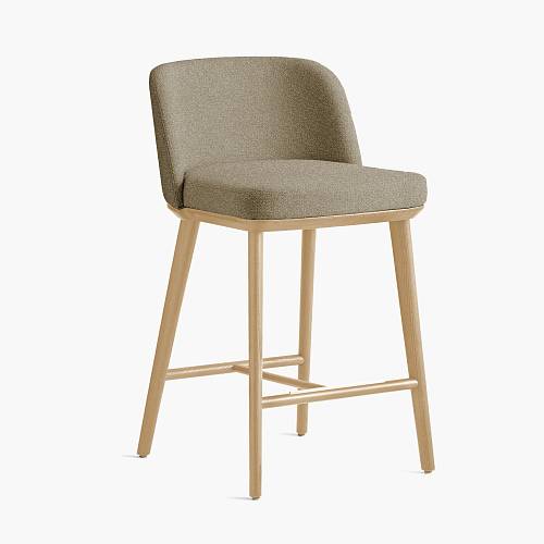 картинка Стул Трентино полубарный без подлокотников с низкой спинкой бежево-коричневая ткань ясень тон натуральный (лак/матовый) от производителя дизайнерской мебели Deephouse