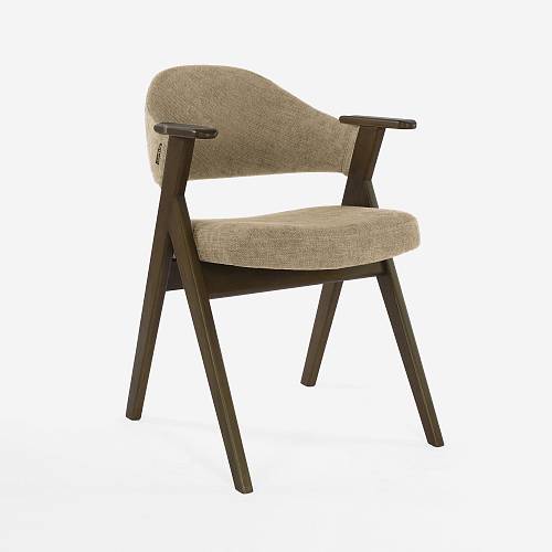 картинка Стул Лестер бежево-коричневая ткань массив бука темная терра (масло) от производителя дизайнерской мебели Deephouse