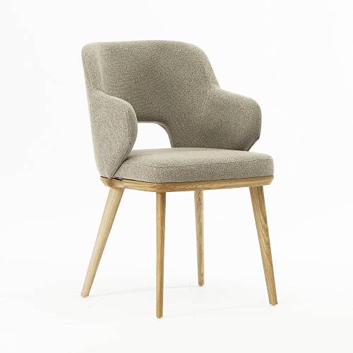 картинка Стул Трентино с подлокотниками с вырезом бежево-коричневая ткань ясень тон натуральный (лак/матовый) от производителя дизайнерской мебели Deephouse