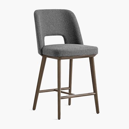 картинка Стул Трентино полубарный без подлокотников с вырезом светло-серая ткань ясень тон терра (лак/матовый) от производителя дизайнерской мебели Deephouse