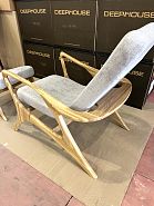 Кресло Хорсес с подставкой для ног светло-серая ткань, дуб, тон бесцветный - 18
