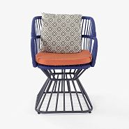 Outlet! Кресло плетеное синее с оранжевой подушкой (образец) - 2