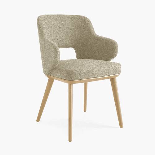 картинка Стул Трентино с подлокотниками с вырезом светло-бежевая ткань ясень тон натуральный (лак/матовый) от производителя дизайнерской мебели Deephouse