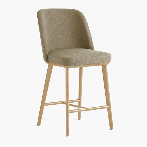 картинка Стул Трентино полубарный без подлокотников без выреза бежево-коричневая ткань ясень тон натуральный (лак/матовый) от производителя дизайнерской мебели Deephouse