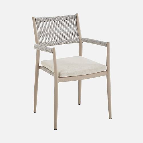 картинка Стул Крит плетеный бежевый подушка бежевая ткань ножки бежевый металл от производителя дизайнерской мебели Deephouse