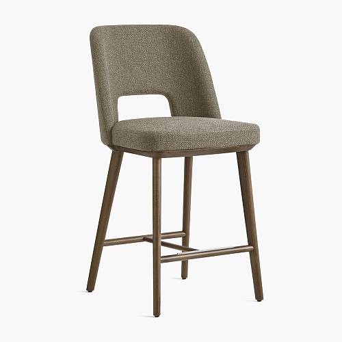 картинка Стул Трентино полубарный без подлокотников с вырезом бежево-коричневая ткань ясень тон терра (лак/матовый) от производителя дизайнерской мебели Deephouse