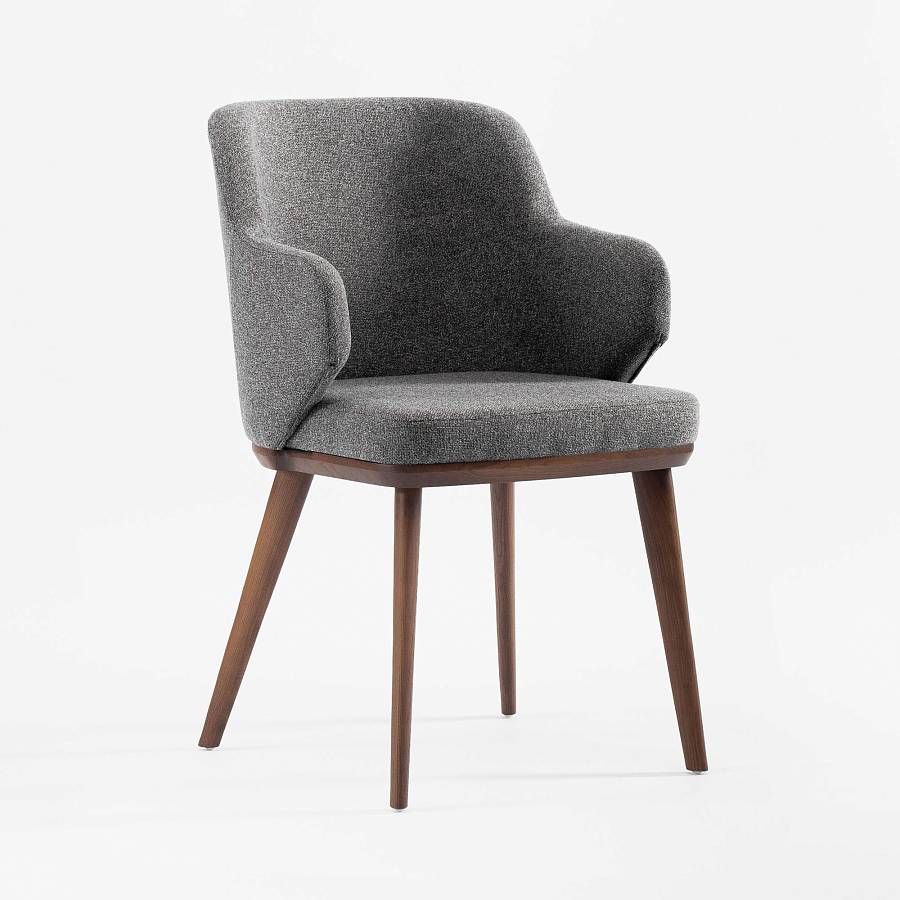 картинка Стул Трентино с подлокотниками без выреза серая ткань ясень тон орех (лак/матовый) от производителя дизайнерской мебели Deephouse