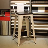 Барный стул TOLIX со спинкой белая сталь + темное дерево - 11