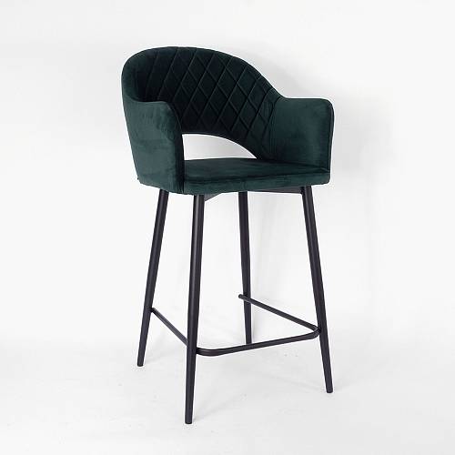 картинка Стул барный Белладжио вращающийся темно-зеленый бархат ножки черные от производителя дизайнерской мебели Deephouse