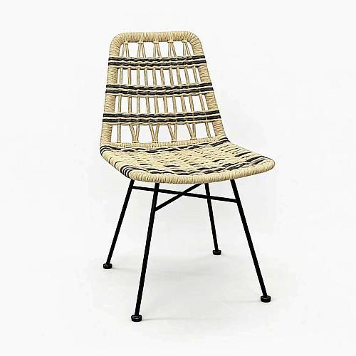 картинка Стул Капри плетеный искусственный ротанг бежево-черный подушка черная ножки черные от производителя дизайнерской мебели Deephouse