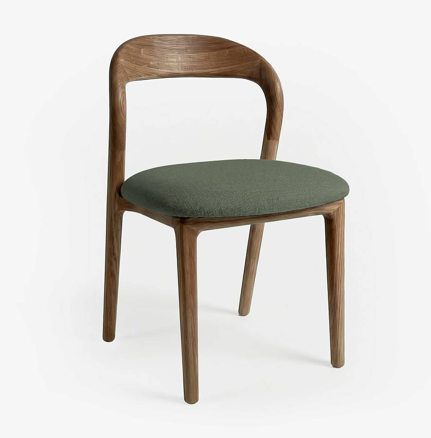 картинка Стул Лугано без подлокотников зеленая ткань дуб тон терра (масло) от производителя дизайнерской мебели Deephouse