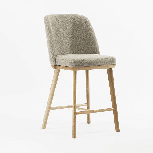 картинка Стул Трентино полубарный без подлокотников без выреза бежево-коричневая ткань ясень тон натуральный (лак/матовый) от производителя дизайнерской мебели Deephouse