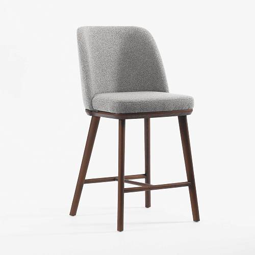 картинка Стул Трентино полубарный без подлокотников без выреза светло-серая ткань ясень тон орех (лак/матовый) от производителя дизайнерской мебели Deephouse