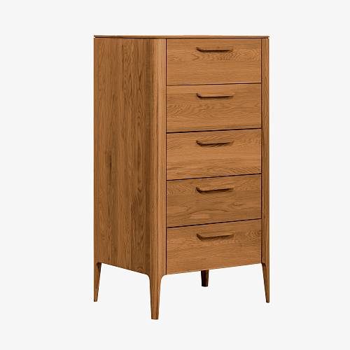 картинка Комод Аделаида с 5 ящиками 66х46х118 см массив дуба тон коньяк (масло) от производителя дизайнерской мебели Deephouse