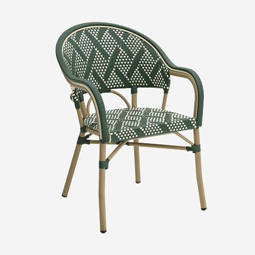 картинка Стул Фрежюс с подлокотниками плетеный зелено-бежевый ножки металл коричневые от производителя дизайнерской мебели Deephouse