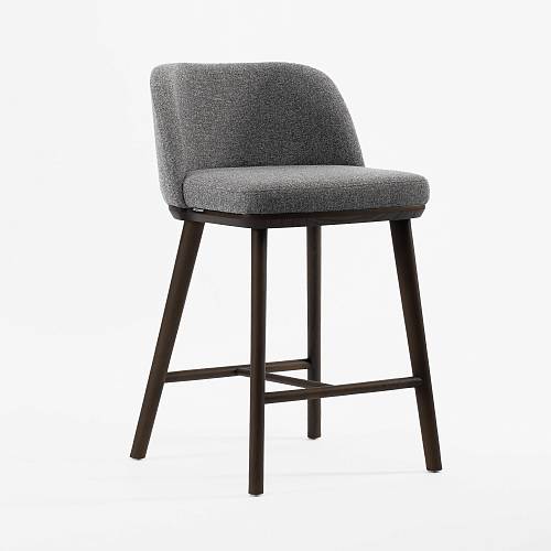 картинка Стул Трентино полубарный без подлокотников с низкой спинкой серая ткань ясень тон темный орех (лак/матовый) от производителя дизайнерской мебели Deephouse