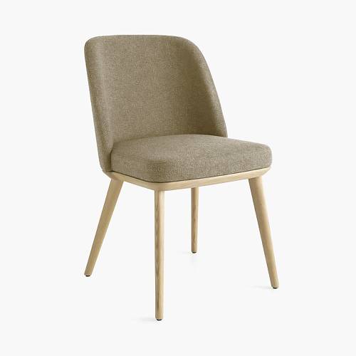 картинка Стул Трентино без подлокотников без выреза бежево-коричневая ткань ясень тон натуральный (лак/матовый) от производителя дизайнерской мебели Deephouse