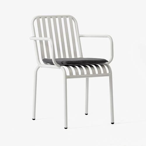 картинка Стул Кальяри с подлокотниками металлический тон белый подушка серая от производителя дизайнерской мебели Deephouse