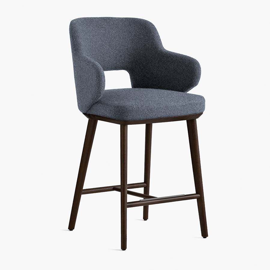 картинка Стул Трентино полубарный с подлокотниками с вырезом темно-синяя ткань ясень тон темный орех (лак/матовый) от производителя дизайнерской мебели Deephouse