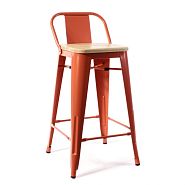 Барный стул TOLIX оранжевый + светлое дерево - 1