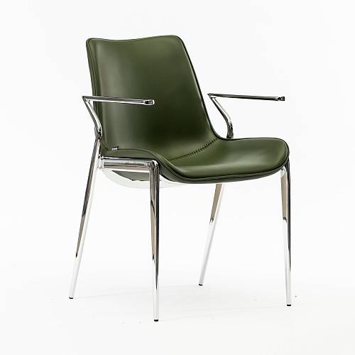 картинка Стул Эссен зеленая экокожа ножки хромированные от производителя дизайнерской мебели Deephouse