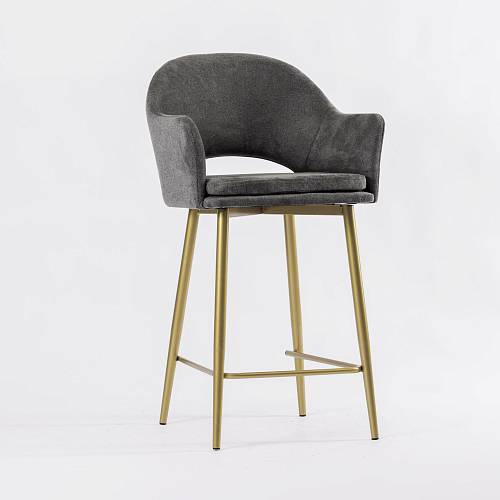 картинка Стул полубарный Магриб вращающийся темно-серая ткань ножки золотые от производителя дизайнерской мебели Deephouse