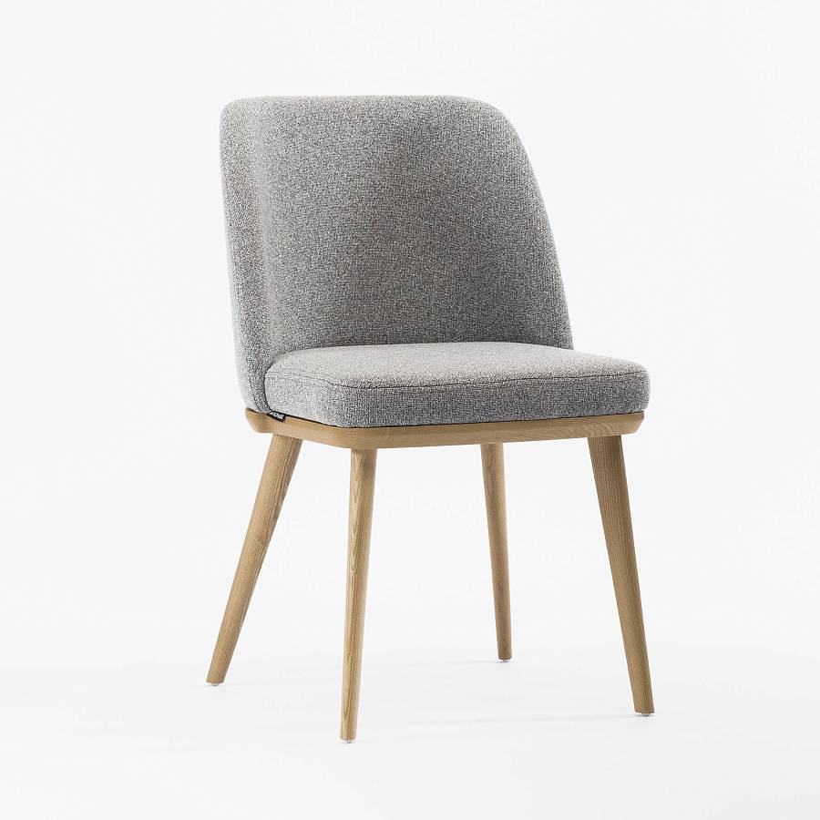 картинка Стул Трентино без подлокотников без выреза светло-серая ткань ясень тон натуральный (лак/матовый) от производителя дизайнерской мебели Deephouse