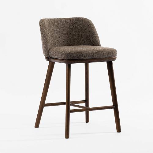 картинка Стул Трентино полубарный без подлокотников с низкой спинкой коричневая ткань ясень тон орех (лак/матовый) от производителя дизайнерской мебели Deephouse