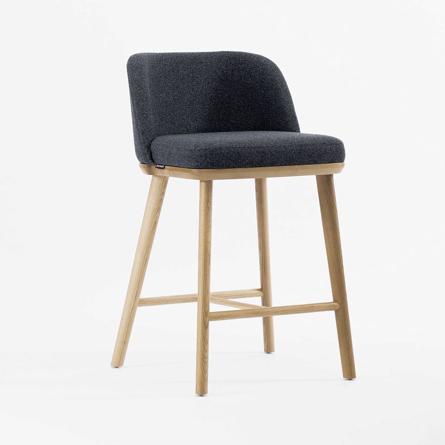 картинка Стул Трентино полубарный без подлокотников с низкой спинкой серо-синяя ткань ясень тон натуральный (лак/матовый) от производителя дизайнерской мебели Deephouse