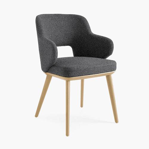 картинка Стул Трентино с подлокотниками с вырезом серая ткань ясень тон натуральный (лак/матовый) от производителя дизайнерской мебели Deephouse