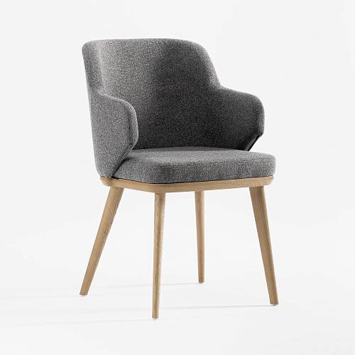 картинка Стул Трентино с подлокотниками без выреза серая ткань ясень тон натуральный (лак/матовый) от производителя дизайнерской мебели Deephouse