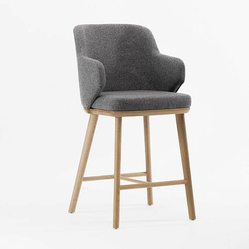 картинка Стул Трентино полубарный с подлокотниками без выреза серая ткань ясень тон натуральный (лак/матовый) от производителя дизайнерской мебели Deephouse