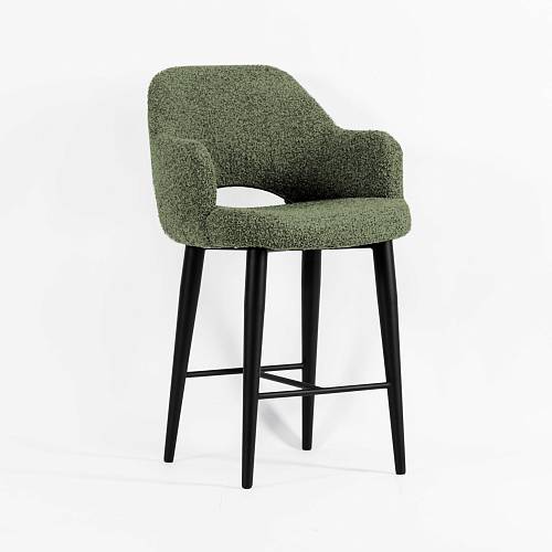 картинка Стул полубарный Мартин темно-зеленая ткань букле ножки черные от производителя дизайнерской мебели Deephouse