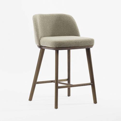 картинка Стул Трентино полубарный без подлокотников с низкой спинкой бежево-коричневая ткань ясень тон терра (лак/матовый) от производителя дизайнерской мебели Deephouse