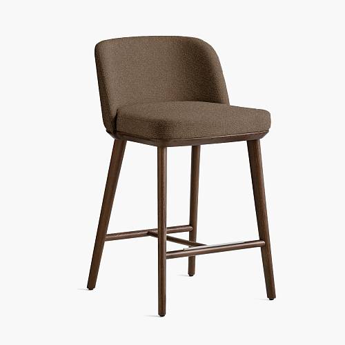 картинка Стул Трентино полубарный без подлокотников с низкой спинкой коричневая ткань ясень тон орех (лак/матовый) от производителя дизайнерской мебели Deephouse