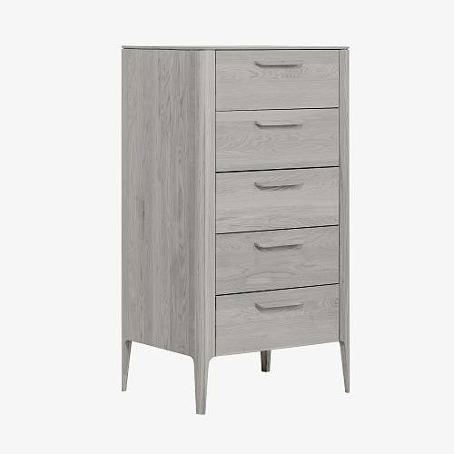 картинка Комод Аделаида с 5 ящиками 66х46х118 см массив дуба тон серебристо-серый (масло) от производителя дизайнерской мебели Deephouse