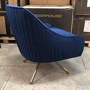Кресло Бонн вращающееся синий бархат + металл под золото - 2