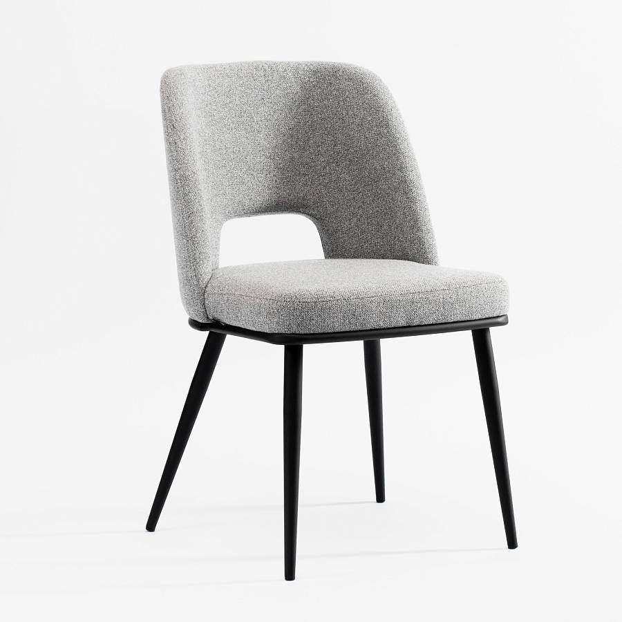 картинка Стул Трентино без подлокотников с вырезом светло-серая ткань ножки металл тон черный от производителя дизайнерской мебели Deephouse